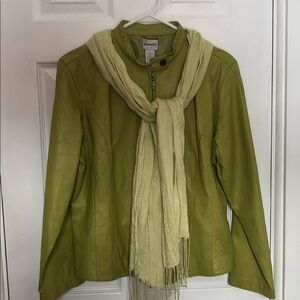 CHICO’S Leather Chartreuse Lightweight Jacket size 2 Large and silk scarf